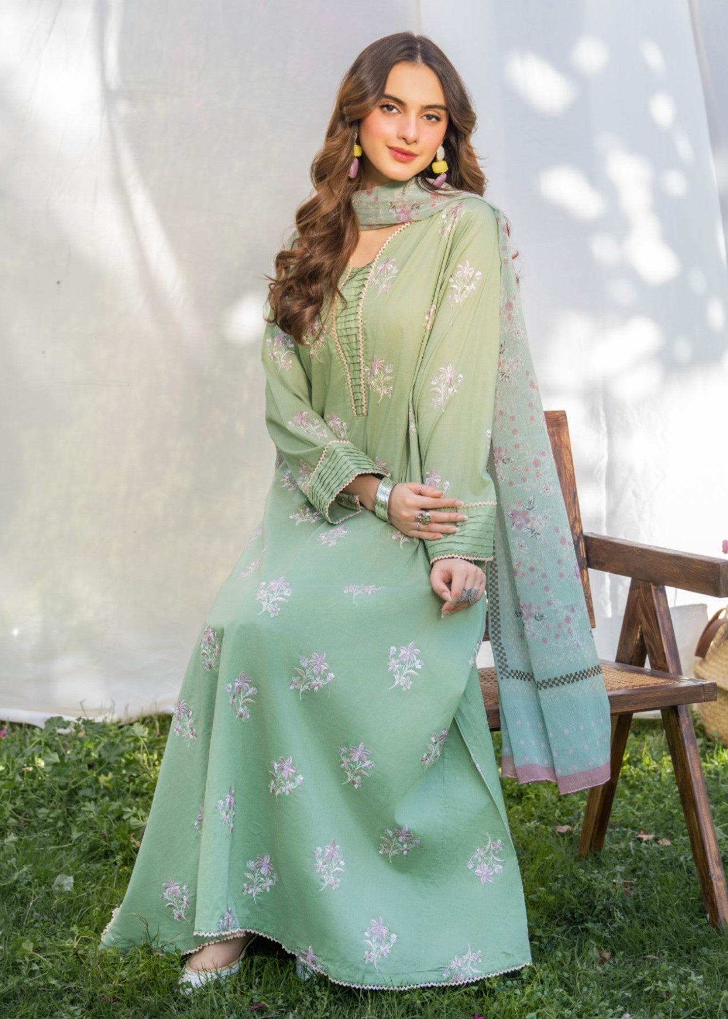 lawn Pishwas in Mint green