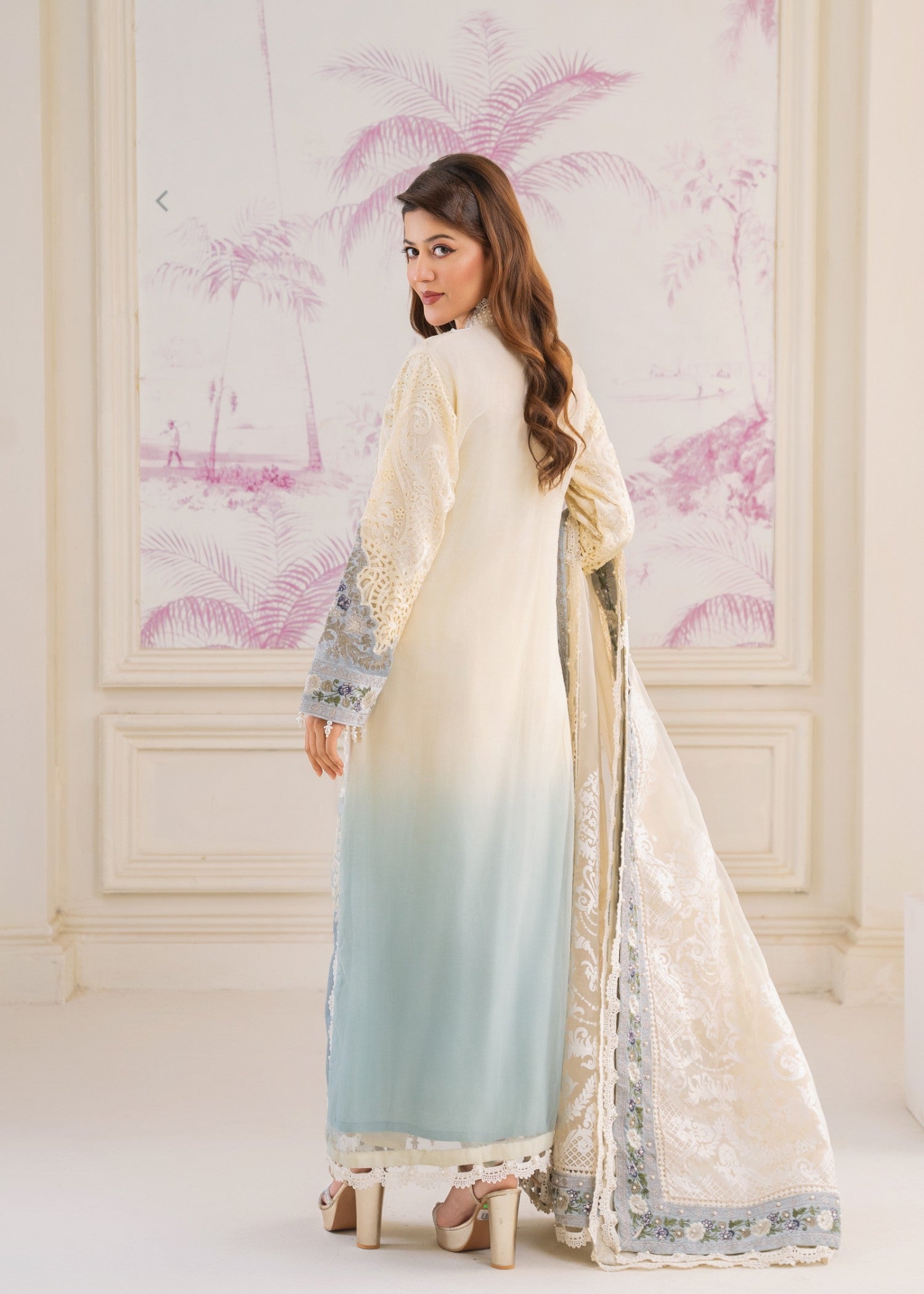 organza Kurta Set in Cream