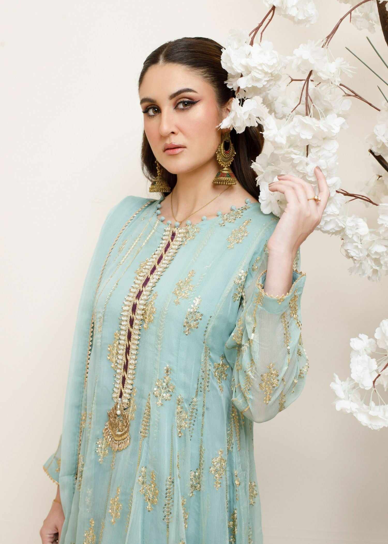 chiffon Anarkali in Light blue