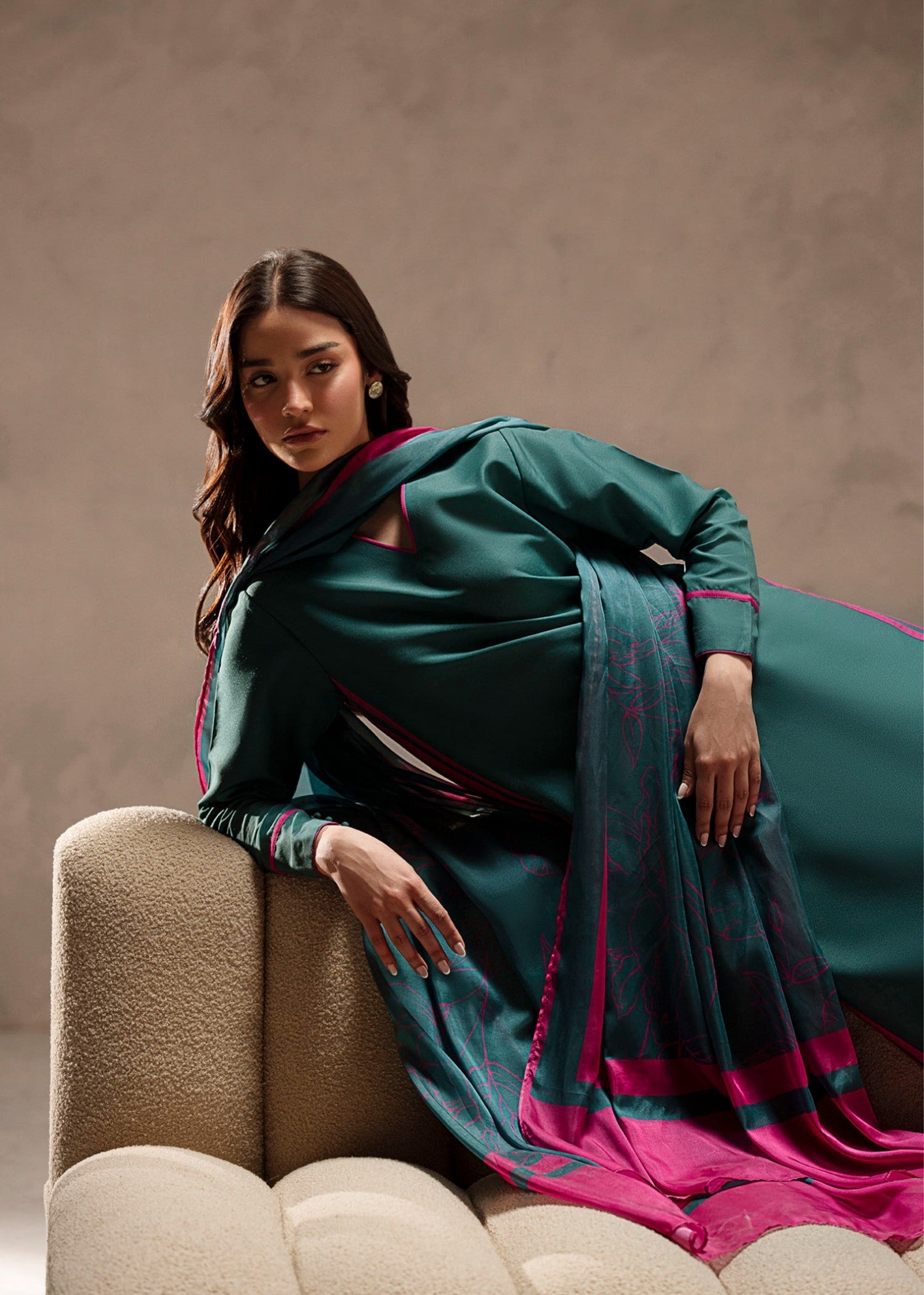 poly lawn Kurta Set in Sea green