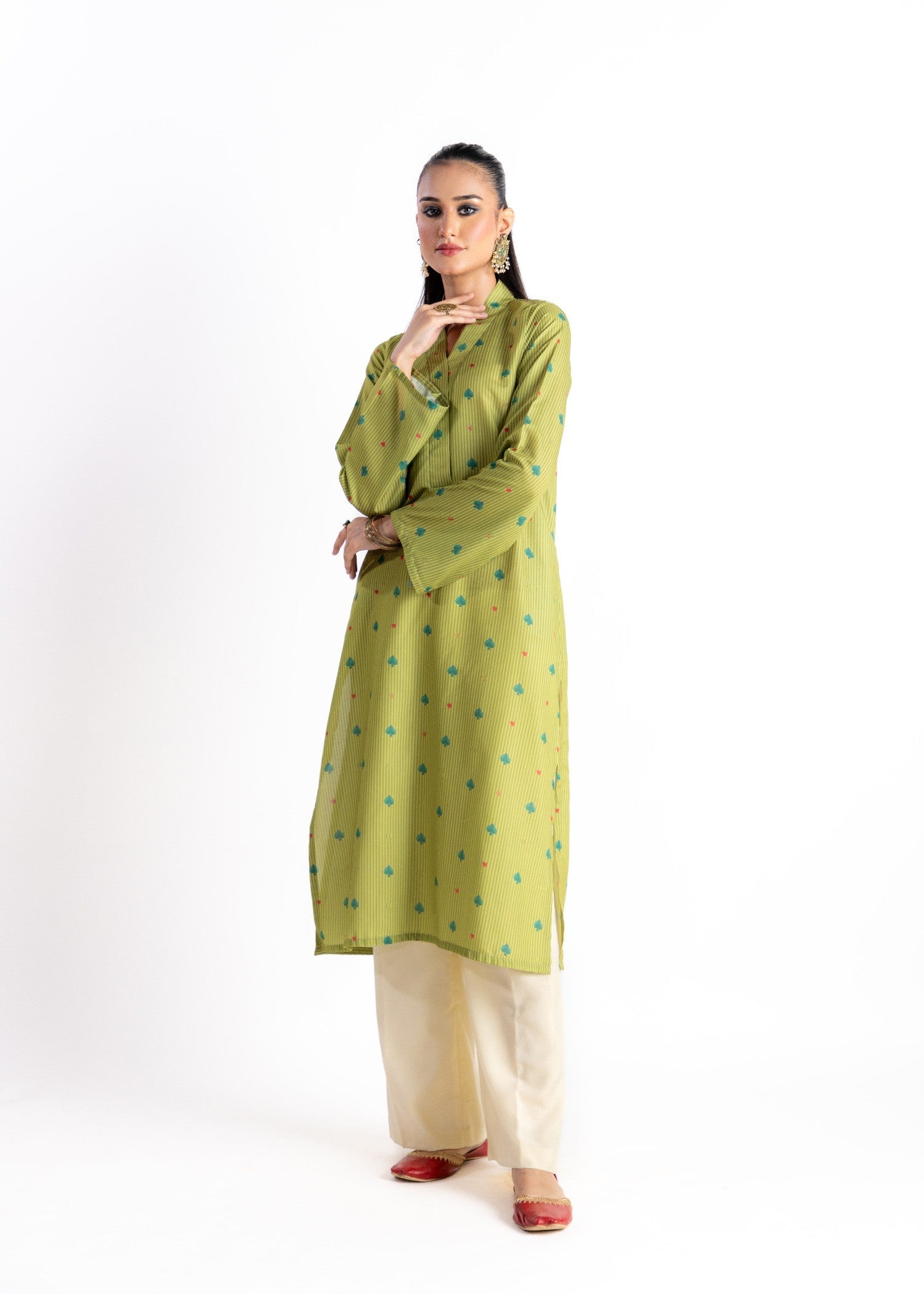 swiss lawn Kurti in Apple green