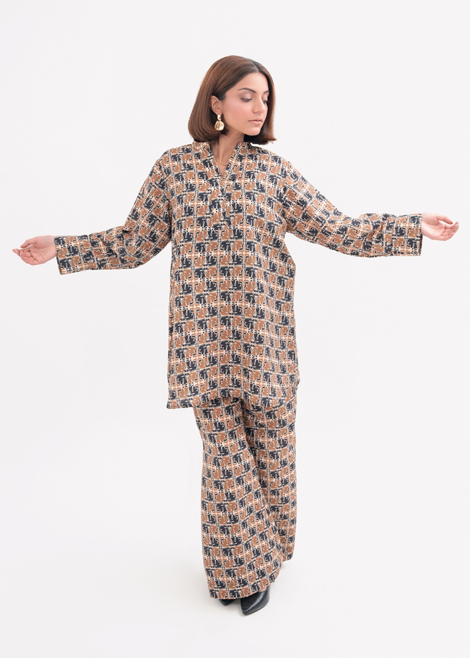silk finish lawn Co ord Sets in Bistre brown