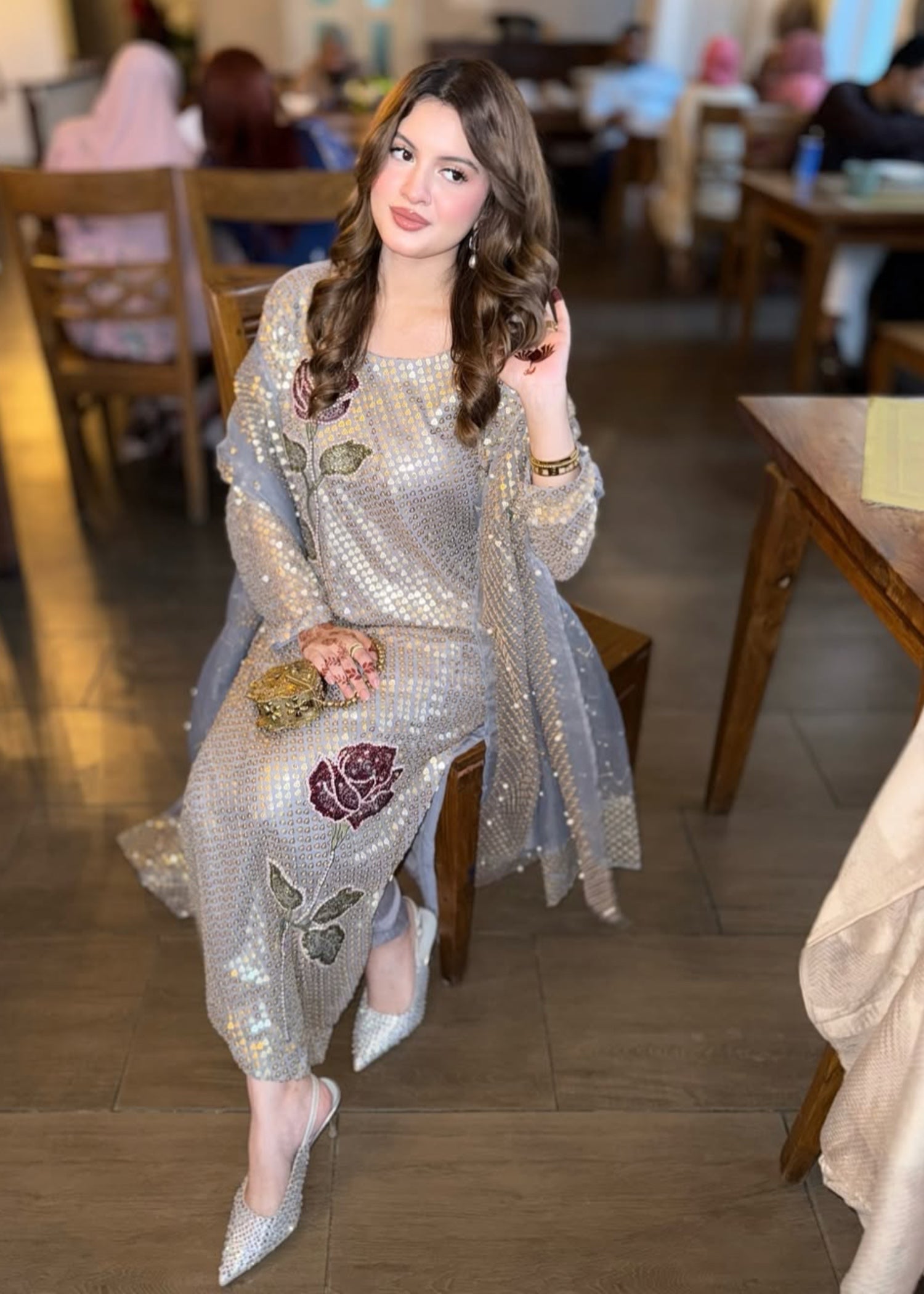 chiffon Kurta Set in Grey