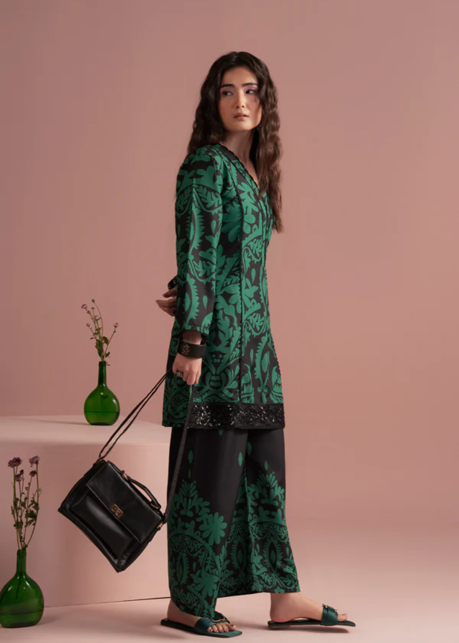 lawn Co Ord Sets in Black, emerald green