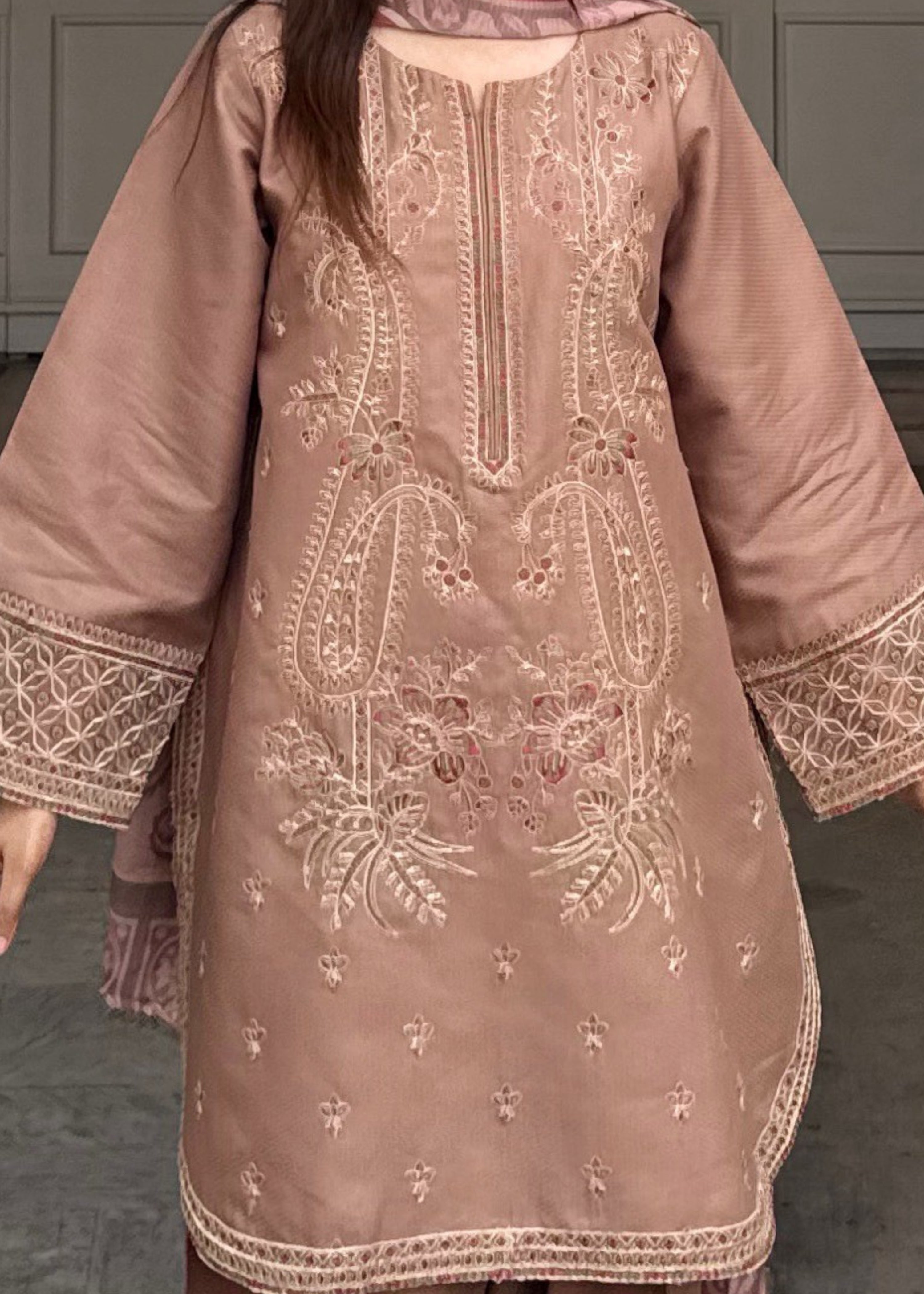 dobby Kurta Set in Camel brown