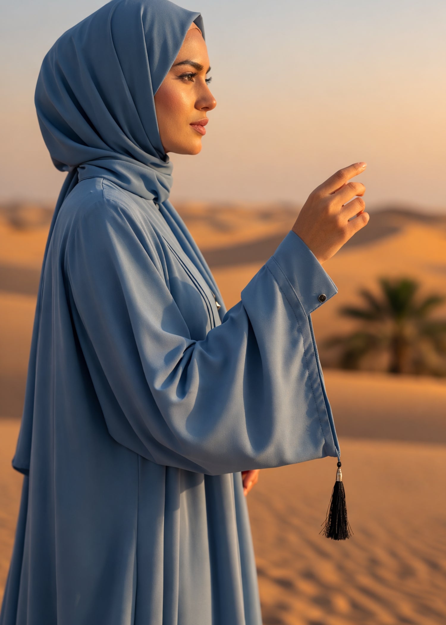 georgette chiffon Abaya in Steel blue