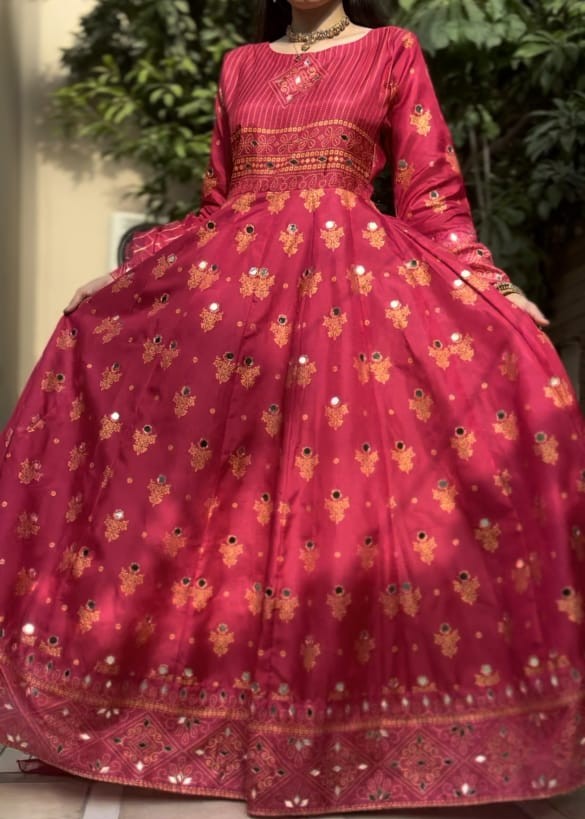 cotton silk Anarkali in Shocking pink