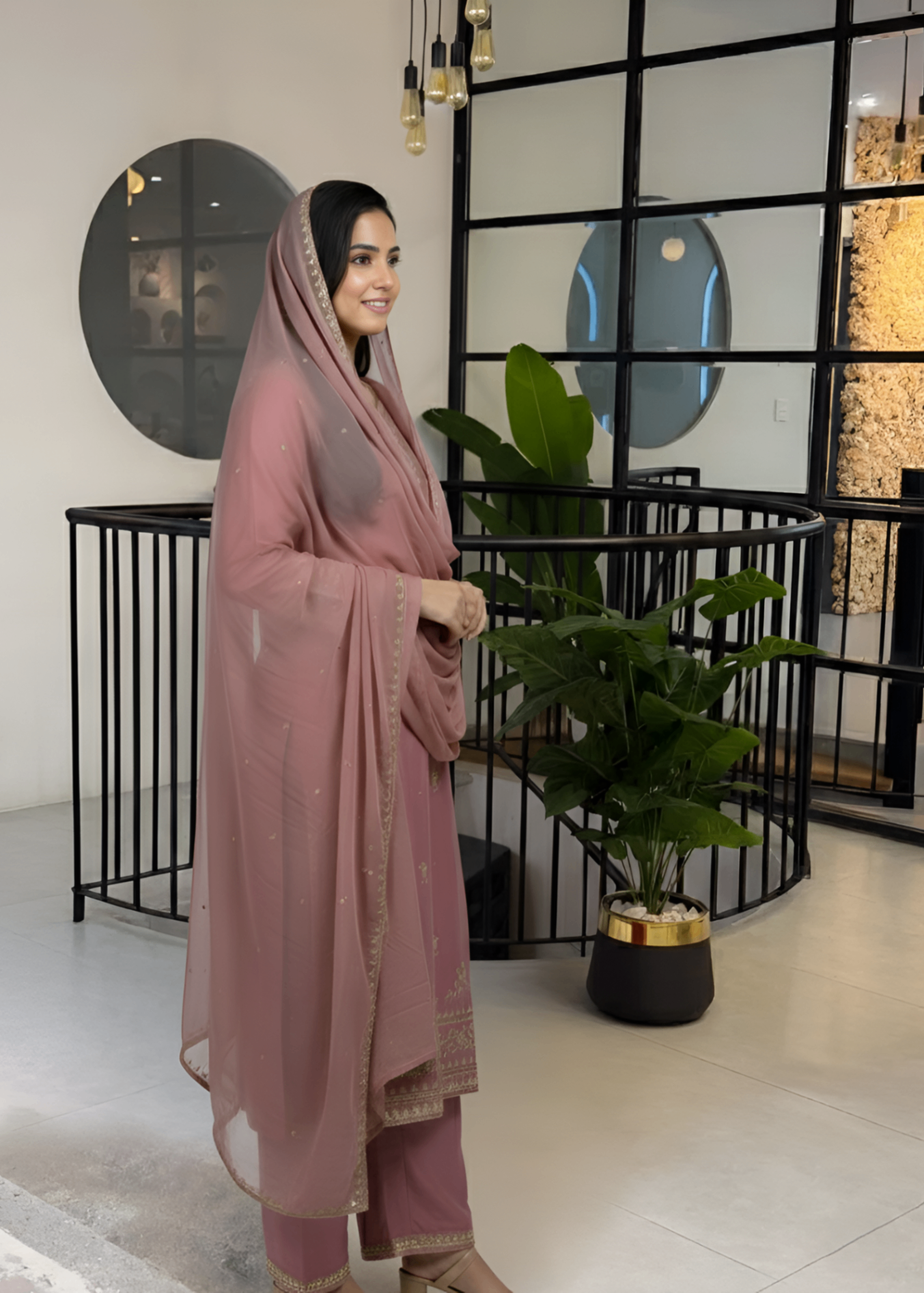 linen Kurta Set in Salmon pink