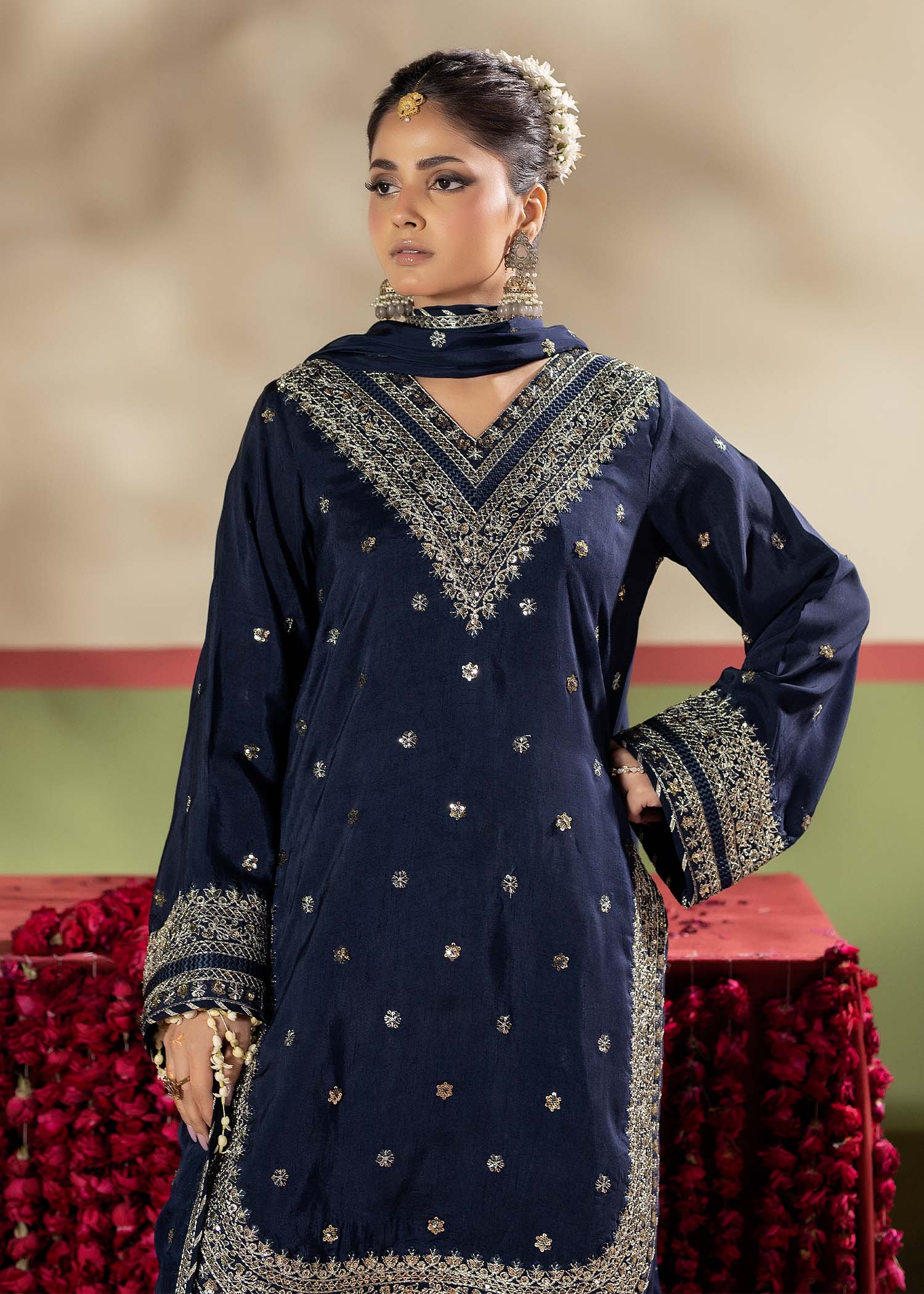 raw silk Kurta Set in Blue