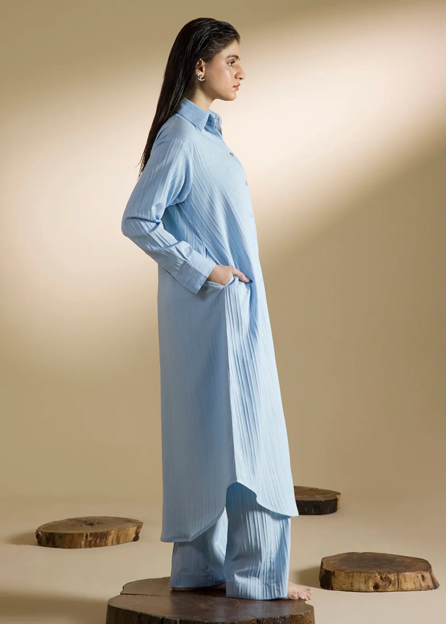textured linen Co Ord Sets in Ice blue