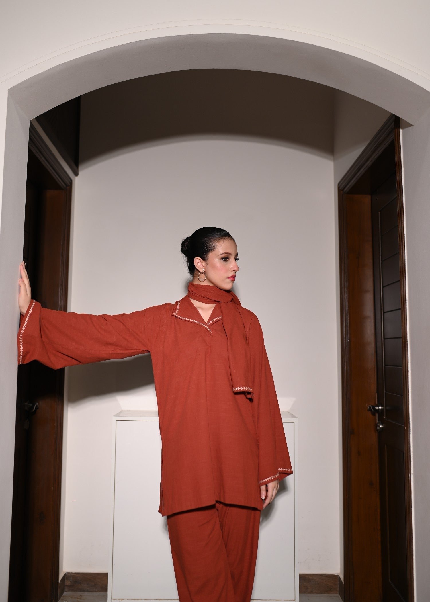 linen Kurta Set in Flame