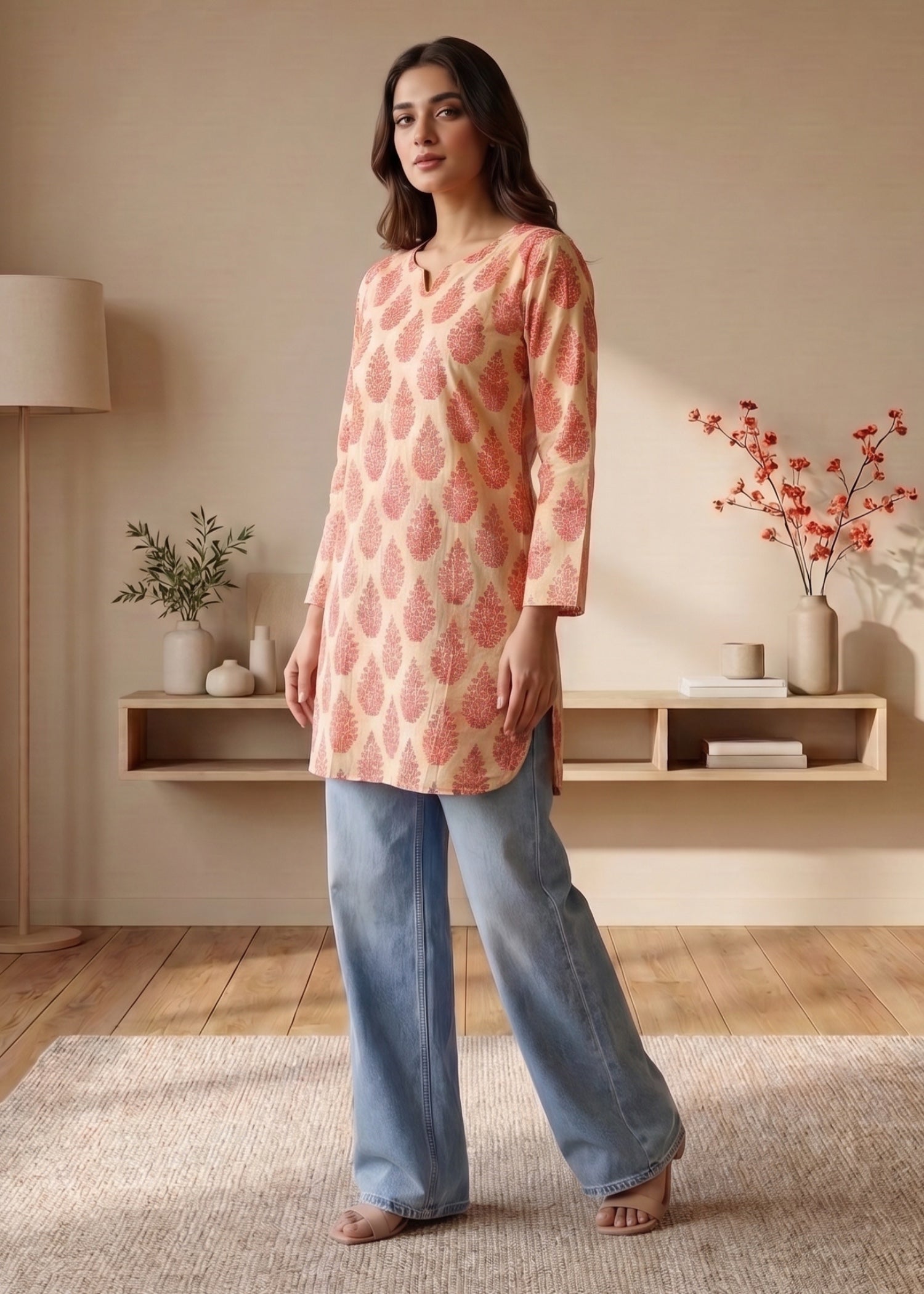 lawn cotton Kurti in Khaki brown
