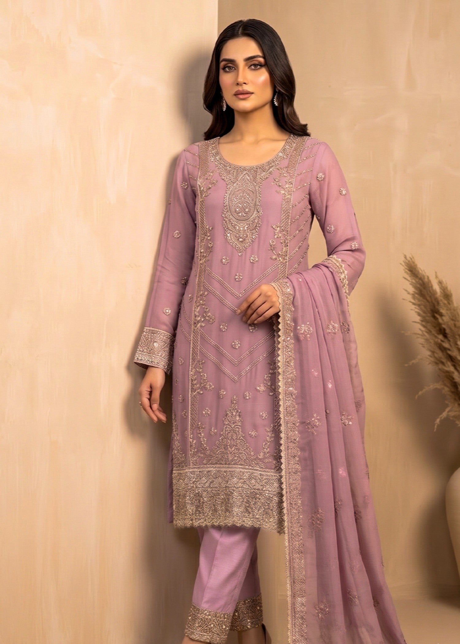 chiffon Kurta Set in Lavender