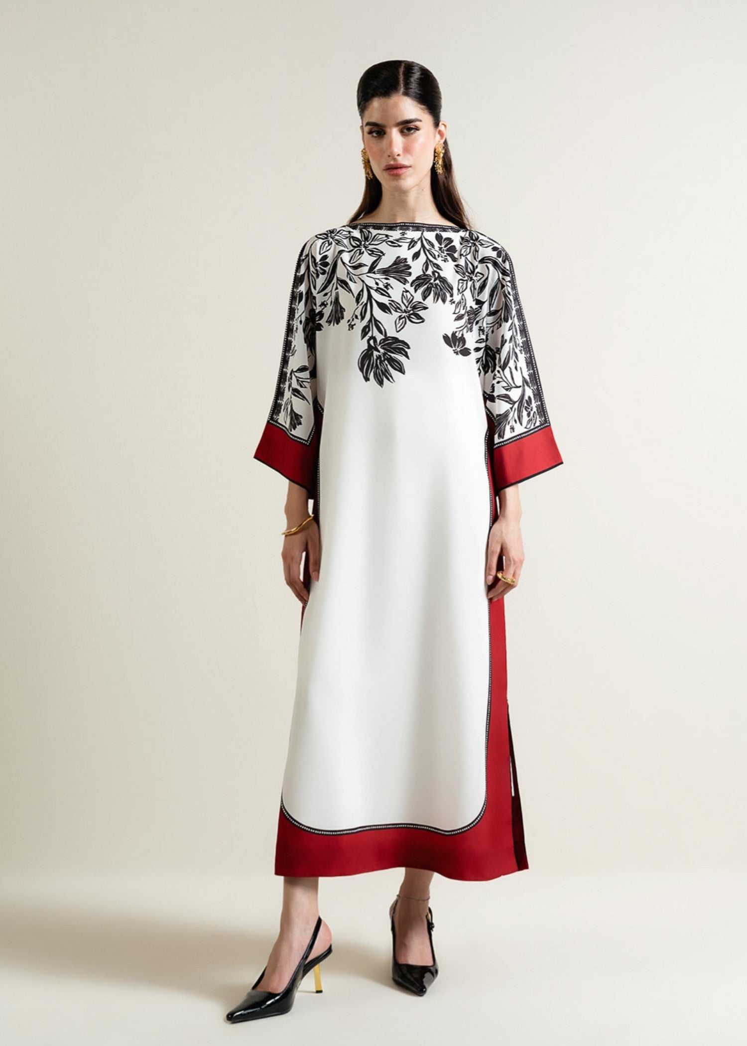 poly lawn Kaftan in Off-white