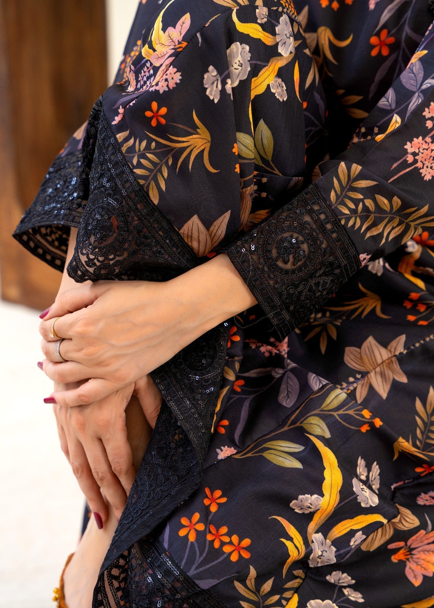 corduroy Anarkali in Black