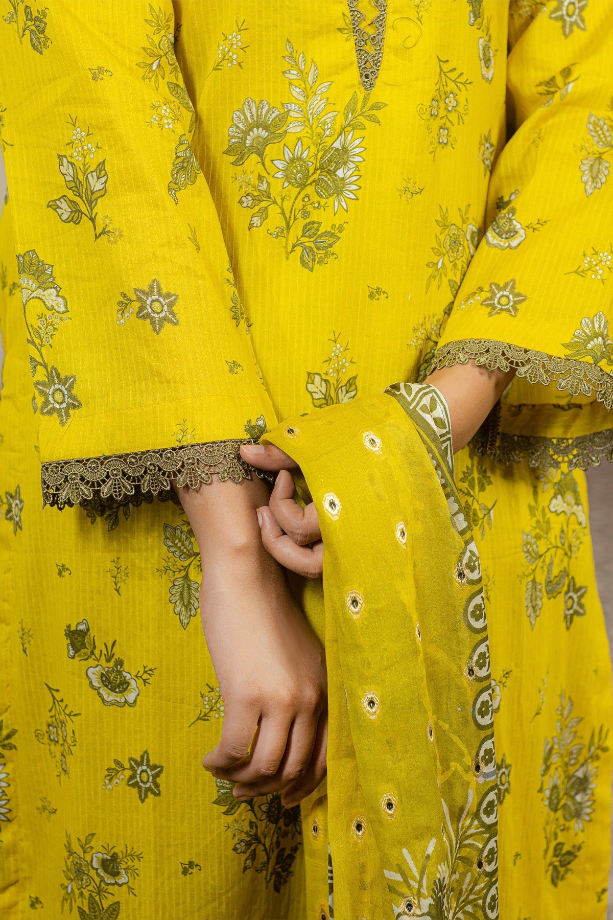 lawn voile Kurta Set in Mellow yellow