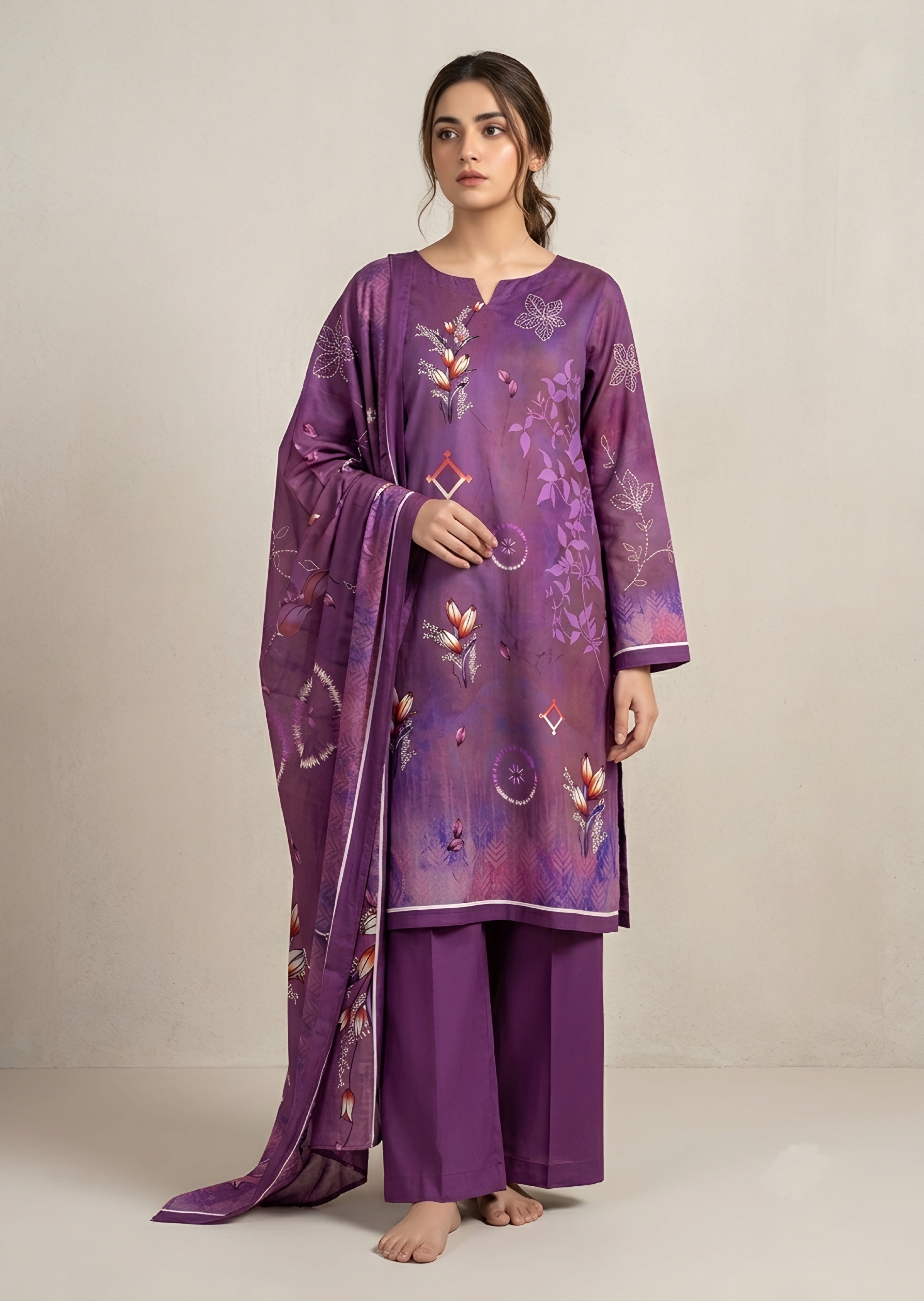 slub linen Unstitched in Purple