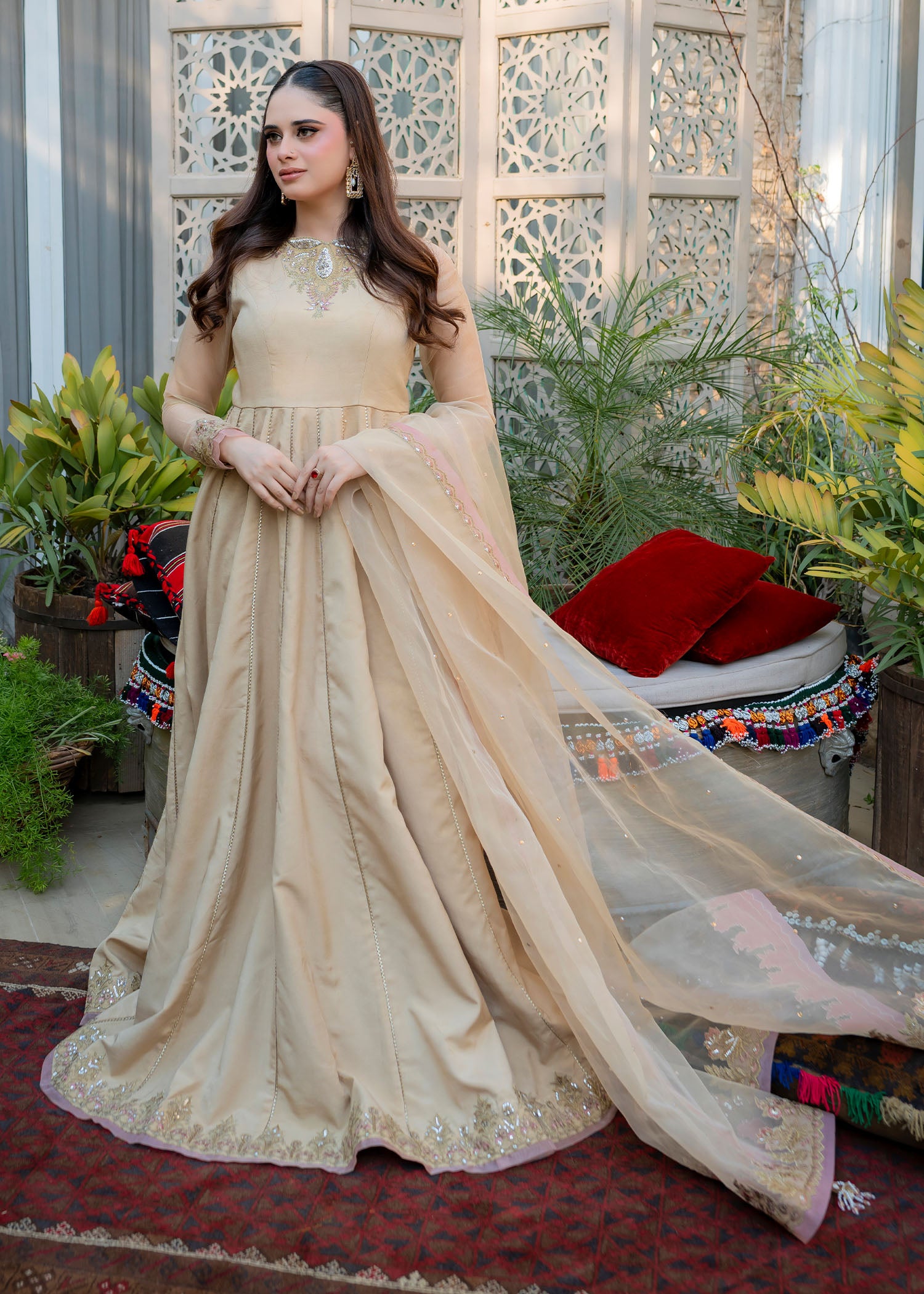 raw silk Pishwas in Beige