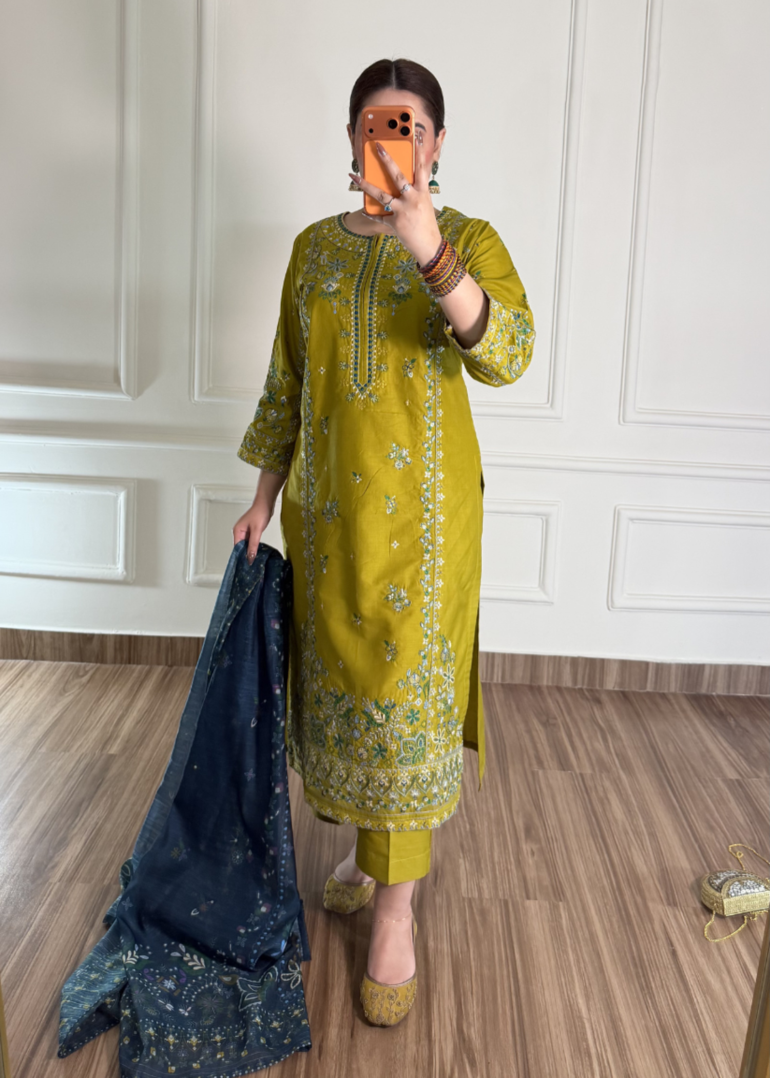 lawn cotton Kurta Set in Pear