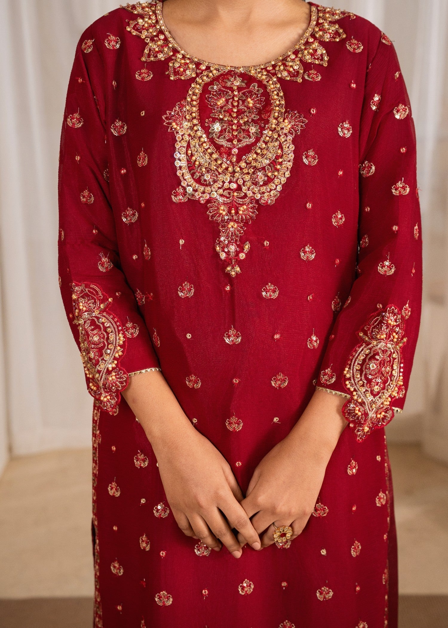 chiffon Kurta Set in Berry red