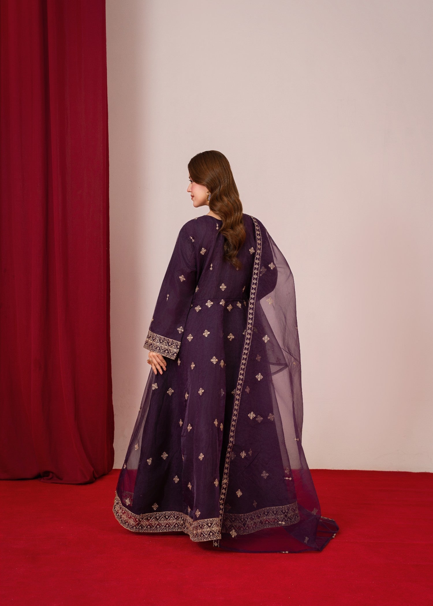 organza Pishwas in Purple