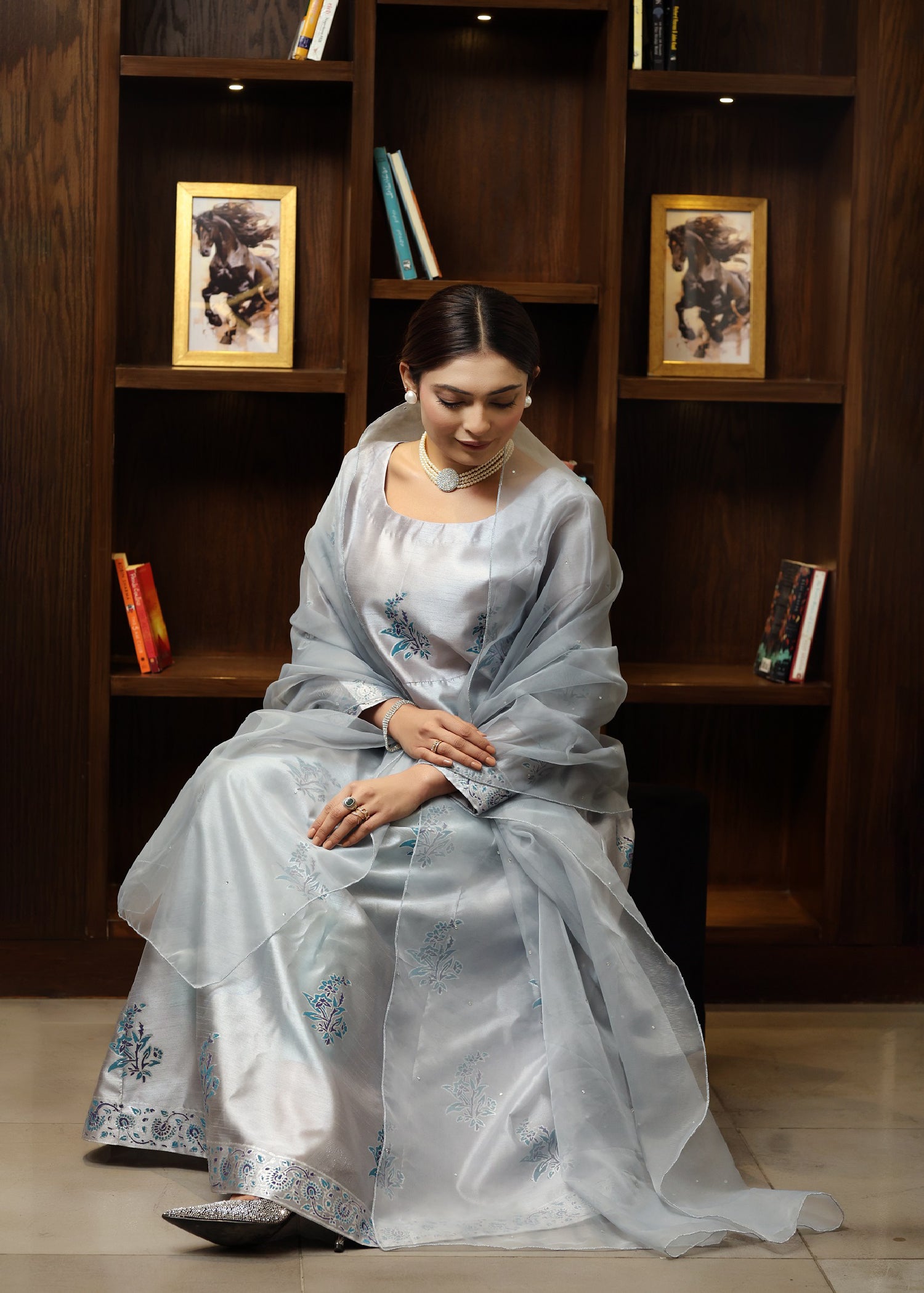 raw silk Maxi in Silver
