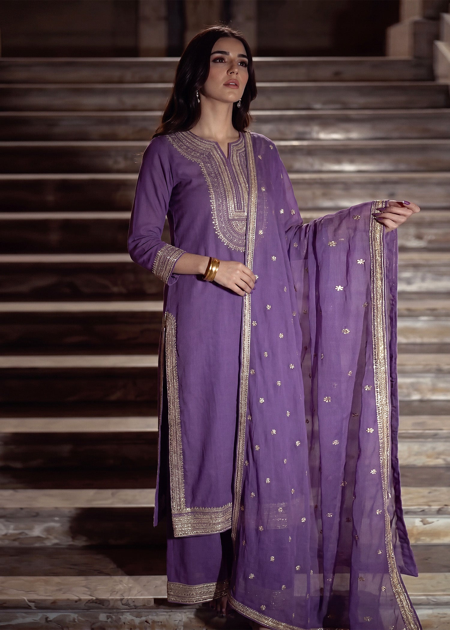 raw silk Kurta Set in Purple heart