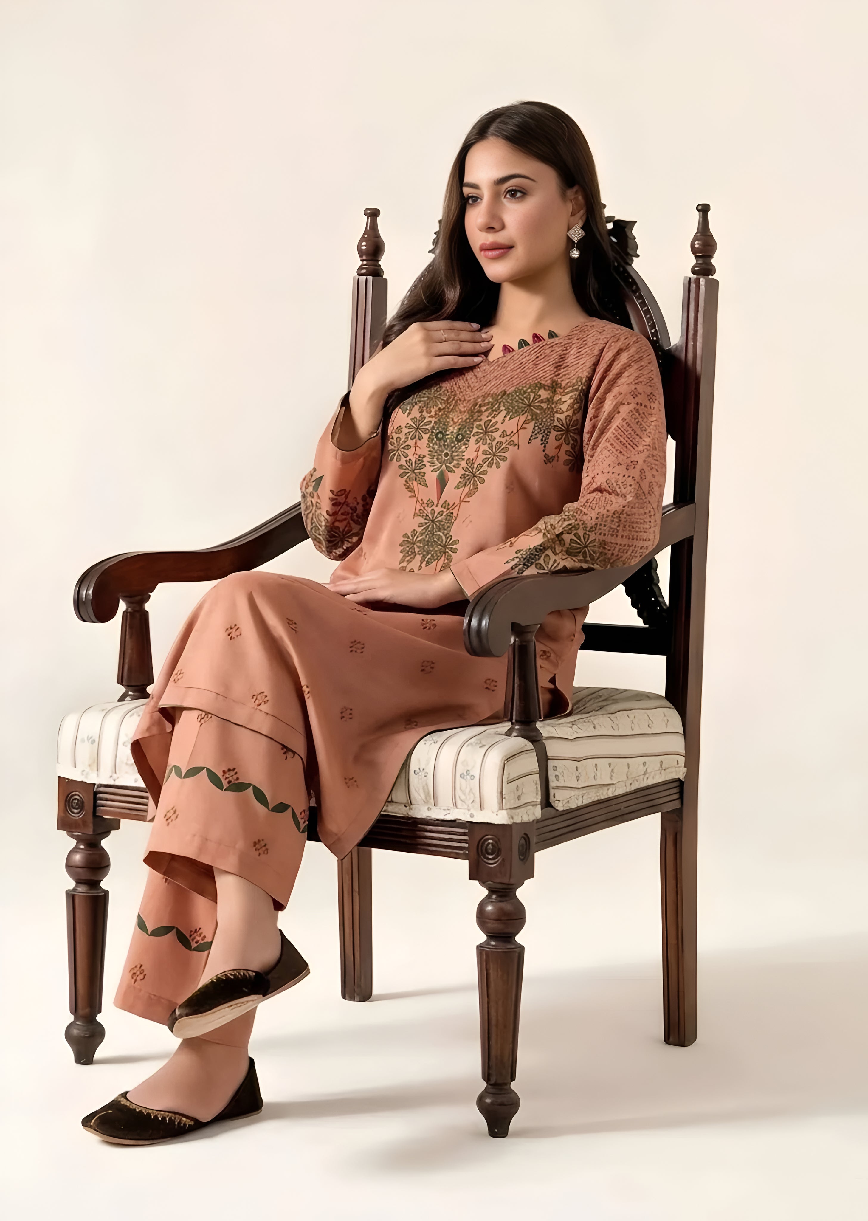 poly lawn Kurta Set in Earth brown