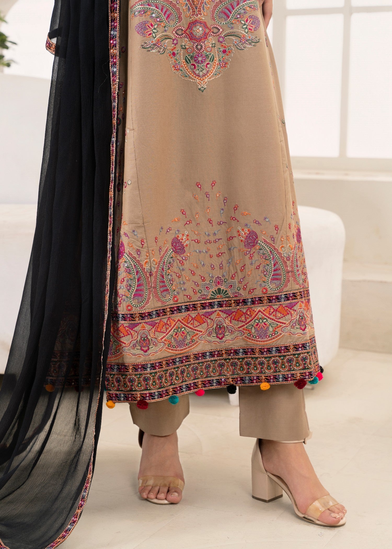 cotton Pishwas in Almond brown