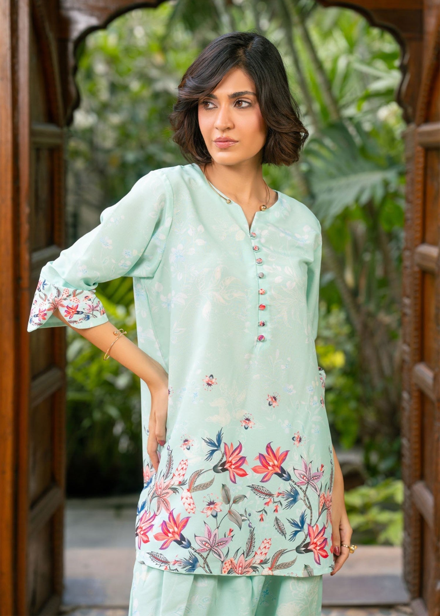 poly lawn Co Ord Sets in Mint green