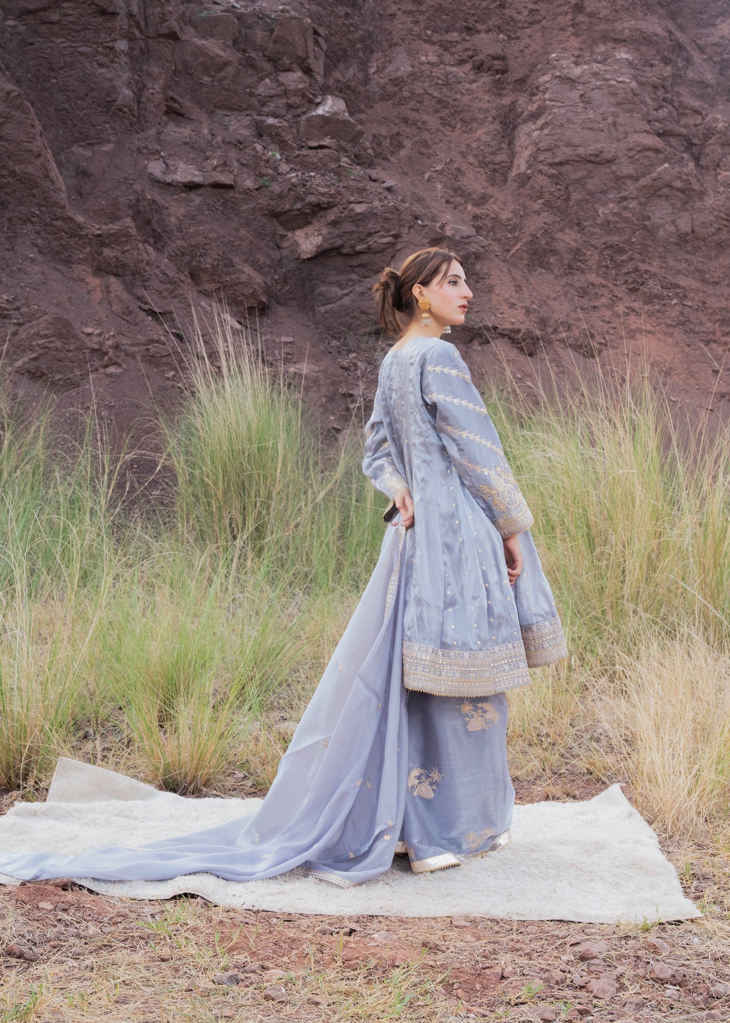 cotton silk Short Frock in Lavender