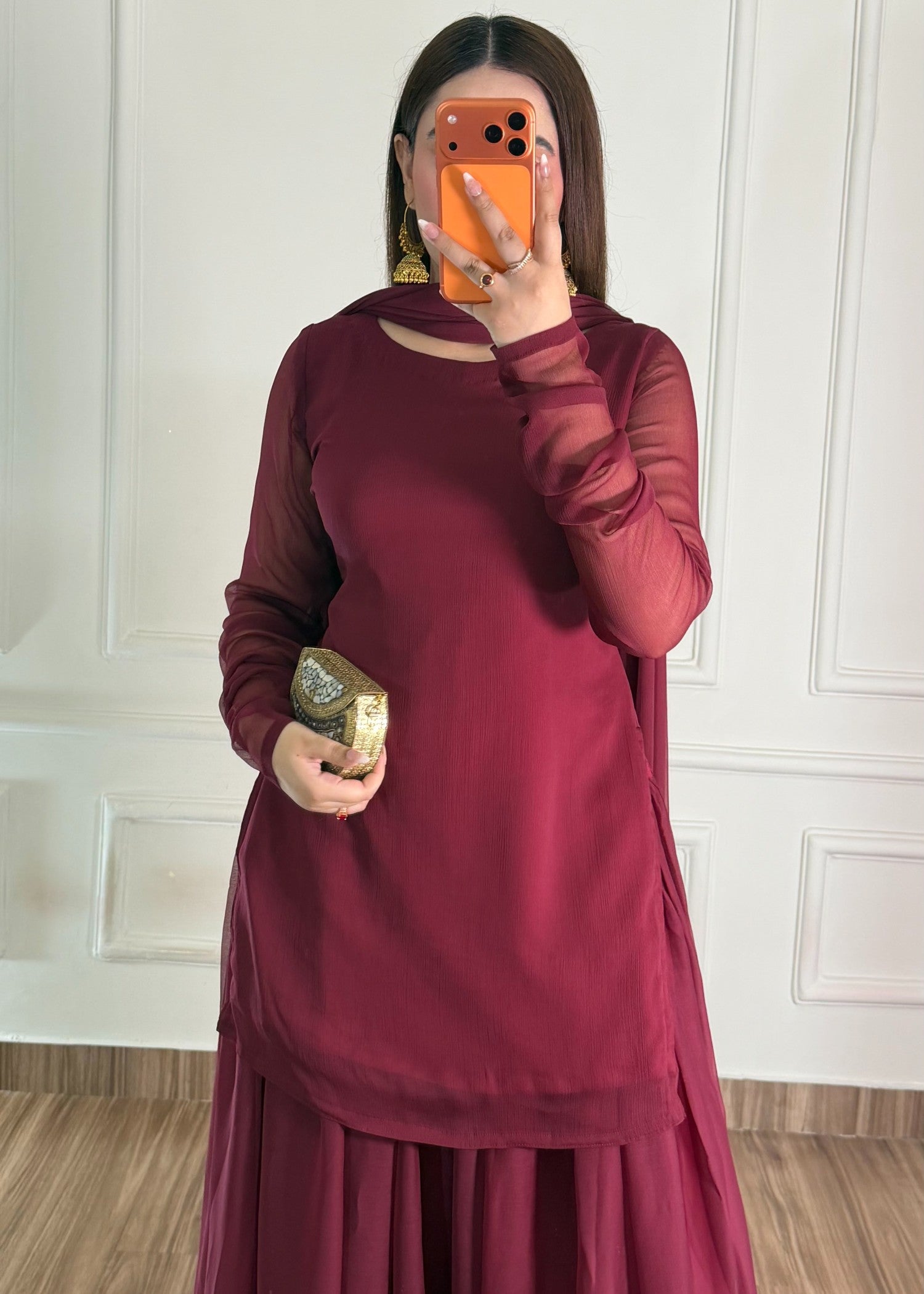 bemberg crinkle chiffon Sharara in Maroon