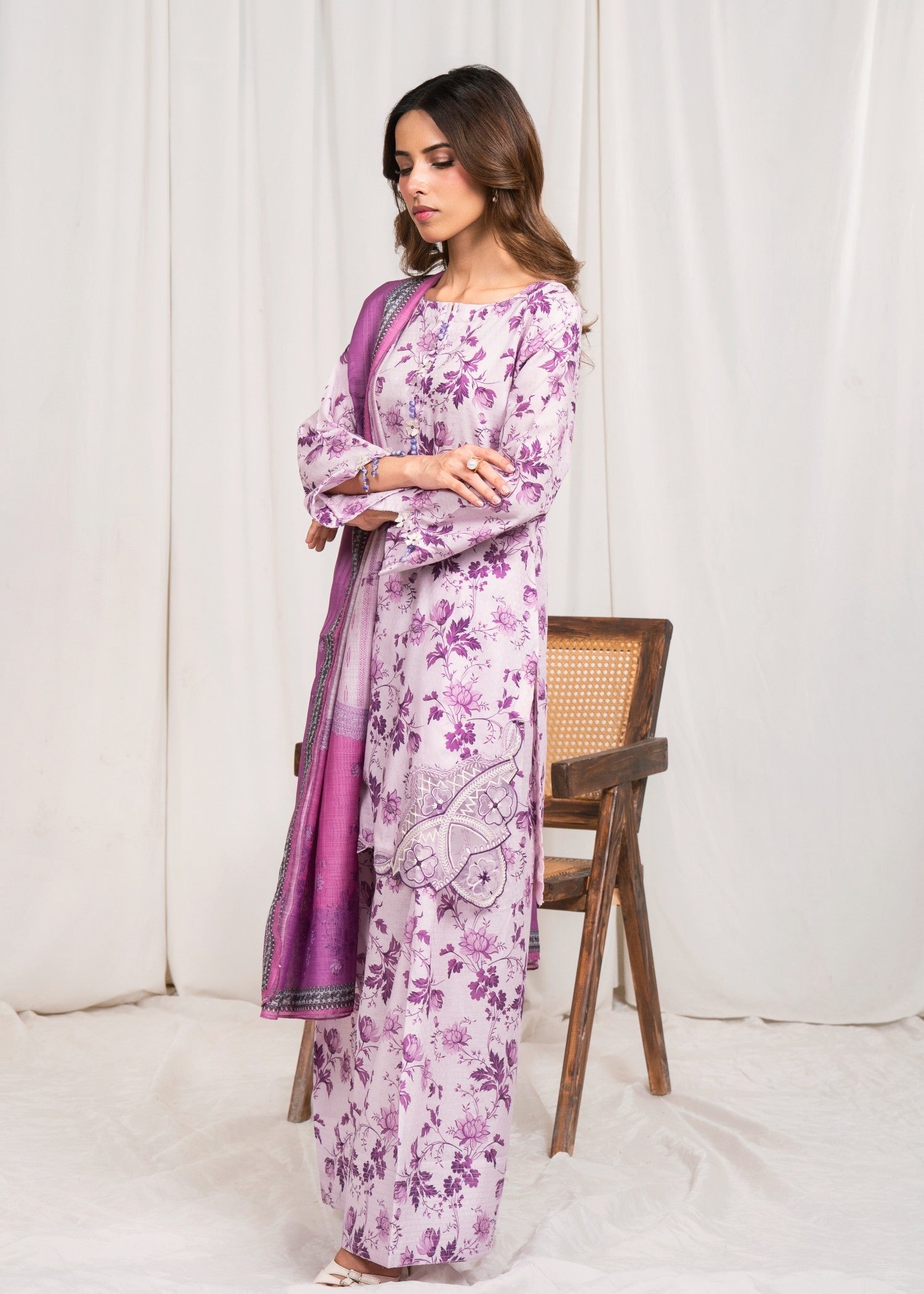 textured lawn Kurta Set in Lilac, purple mountain majesty