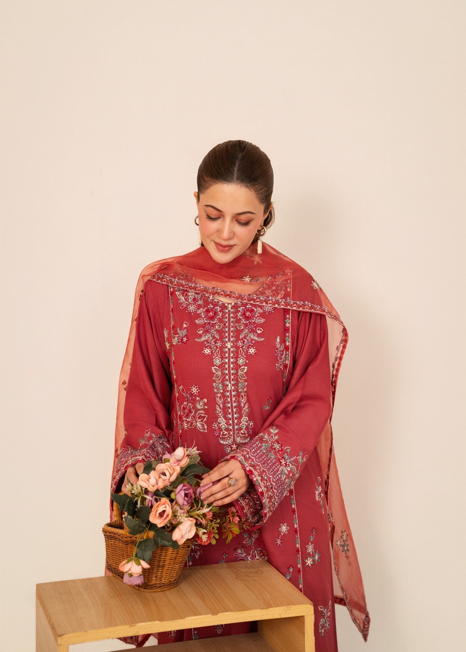linen Kurta Set in Rose pink