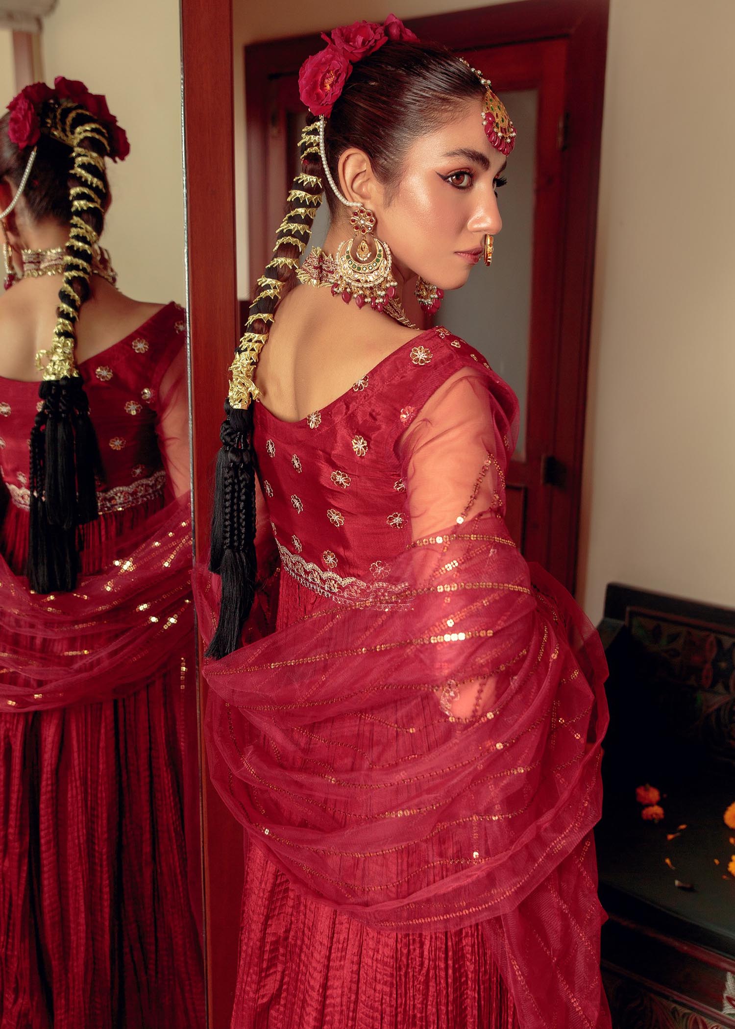 cotton silk Pishwas in Maroon