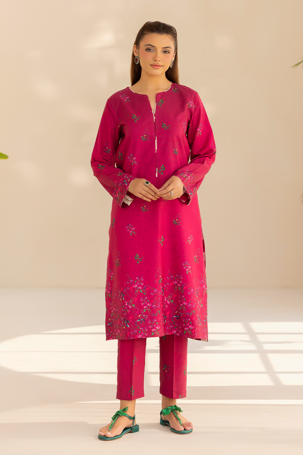 crepe Kurta Set in Pink