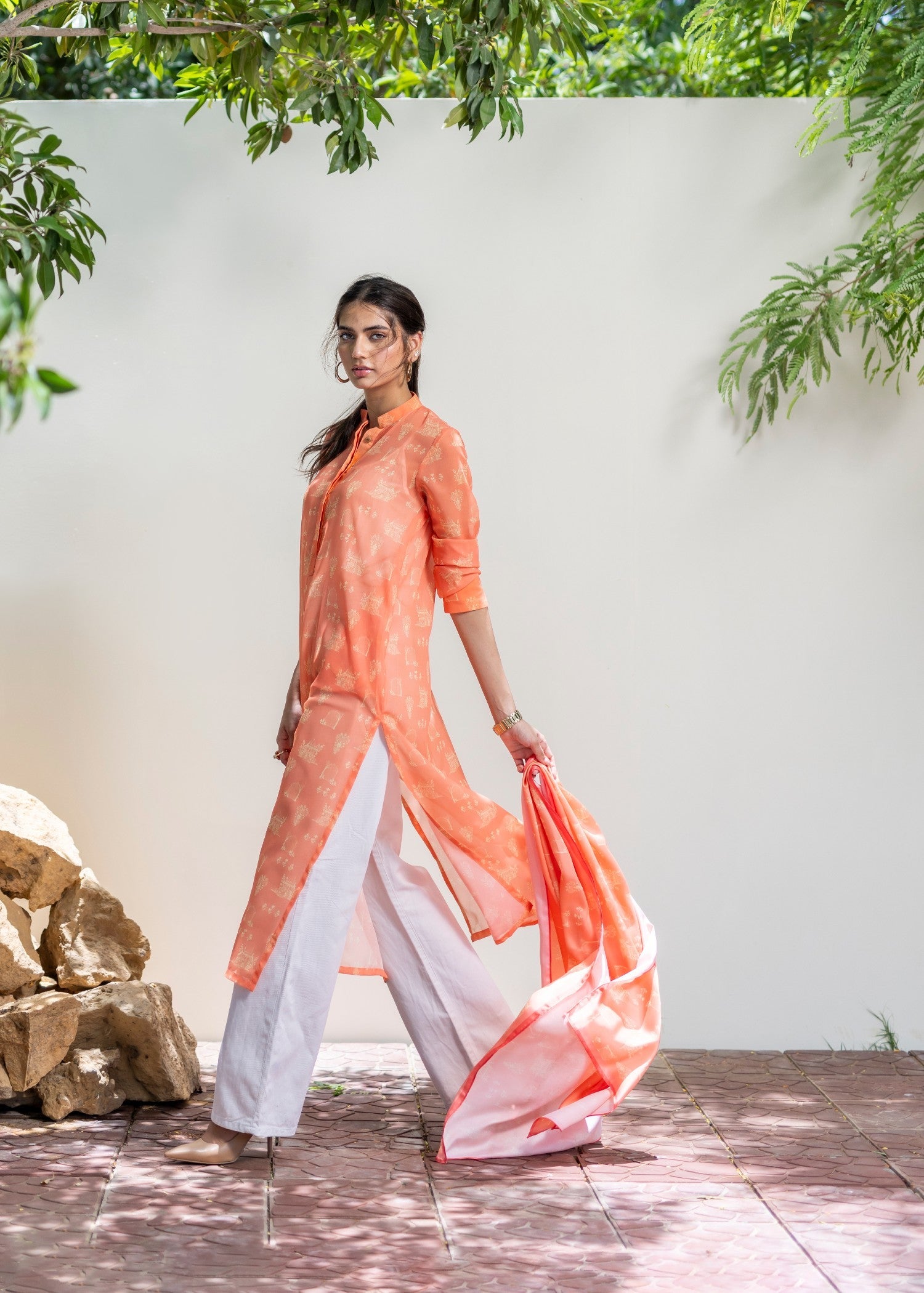 chiffon Kurti in Peach pink