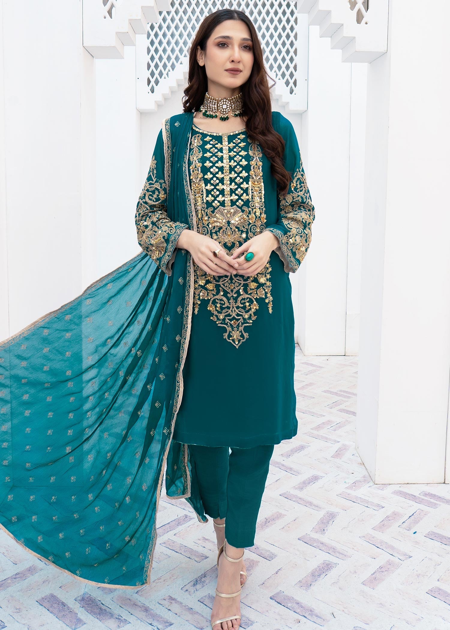 chiffon Unstitched in Teal