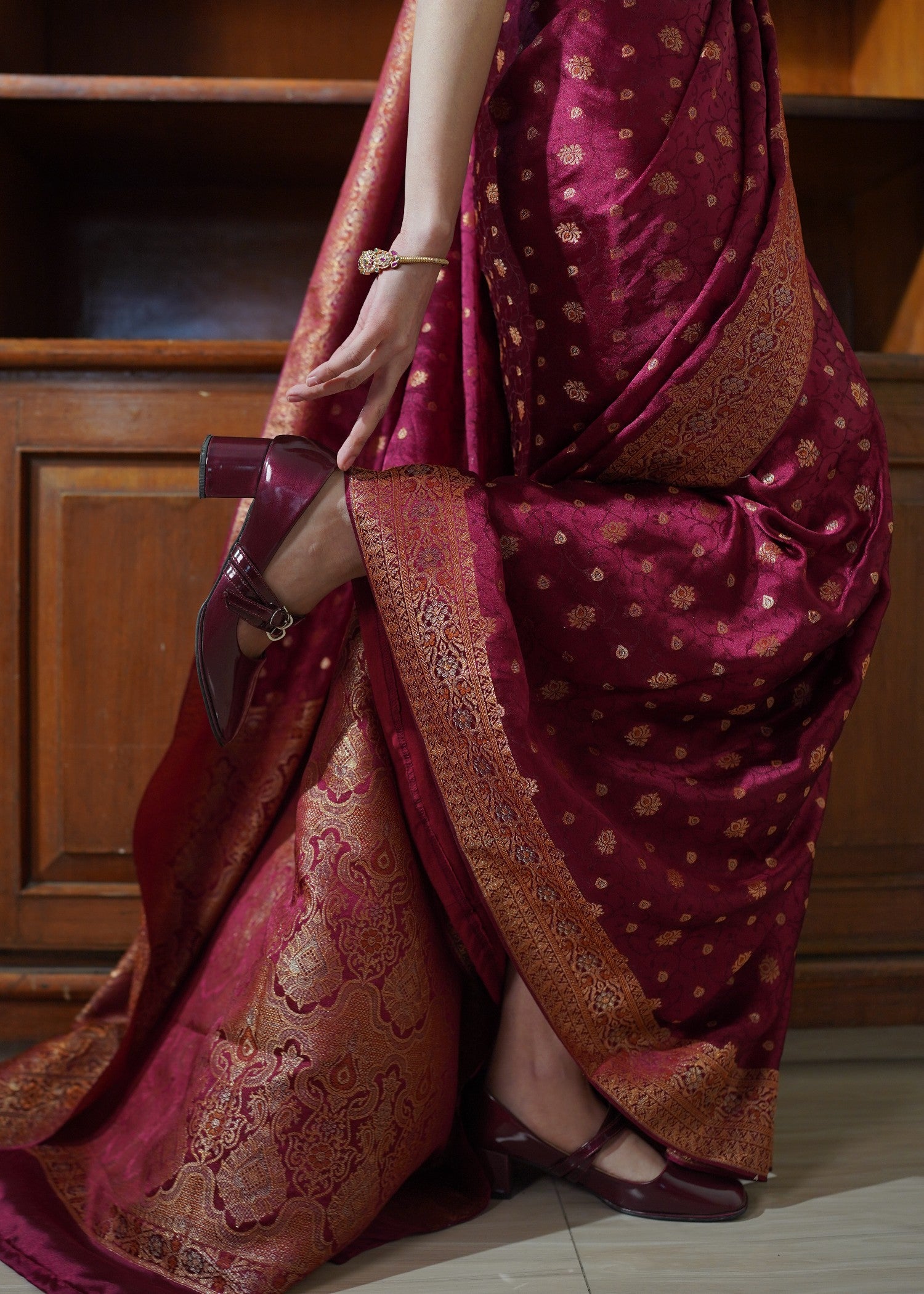 banarsi silk Saree in Maroon