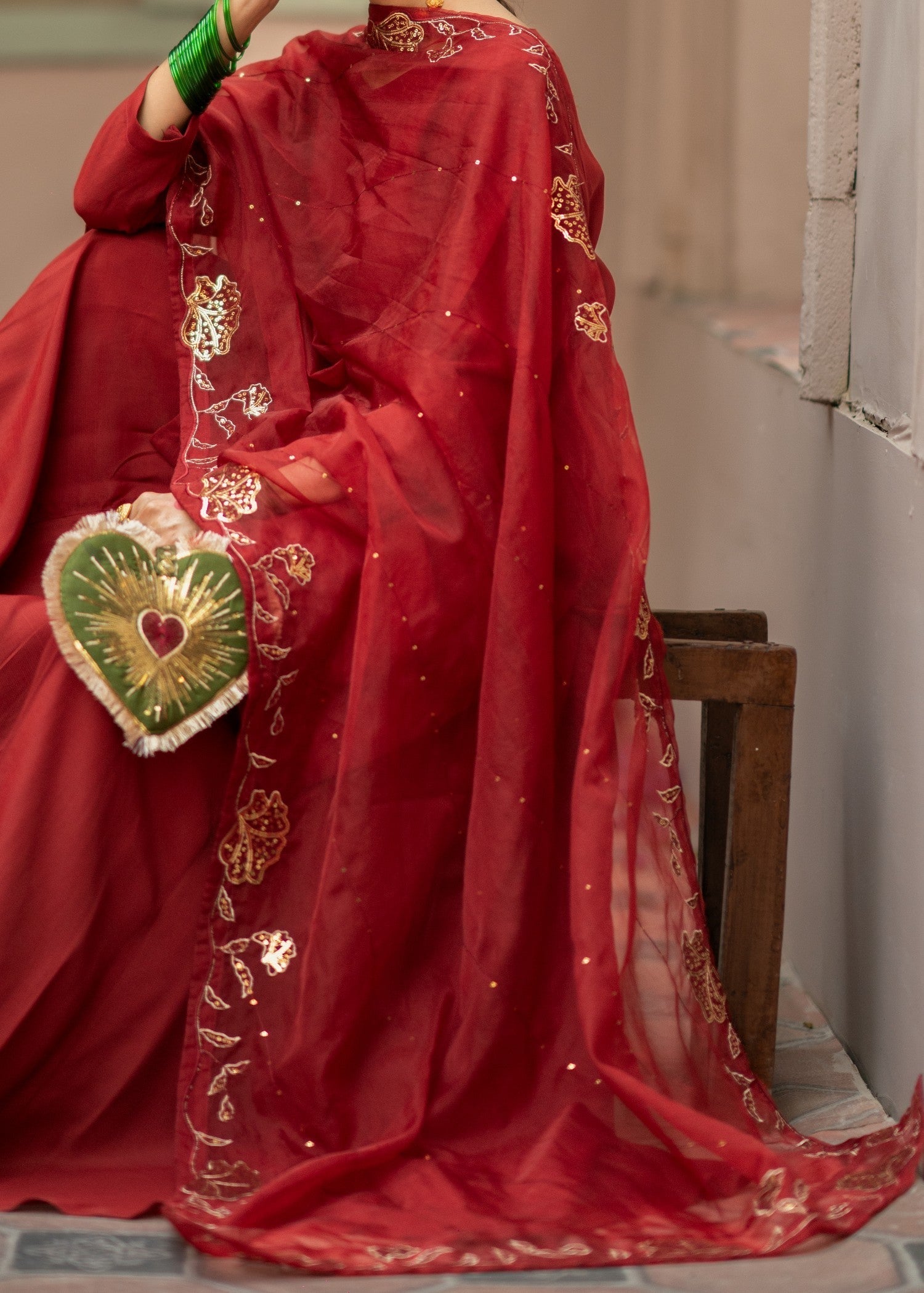 pk raw silk Sharara in Crimson