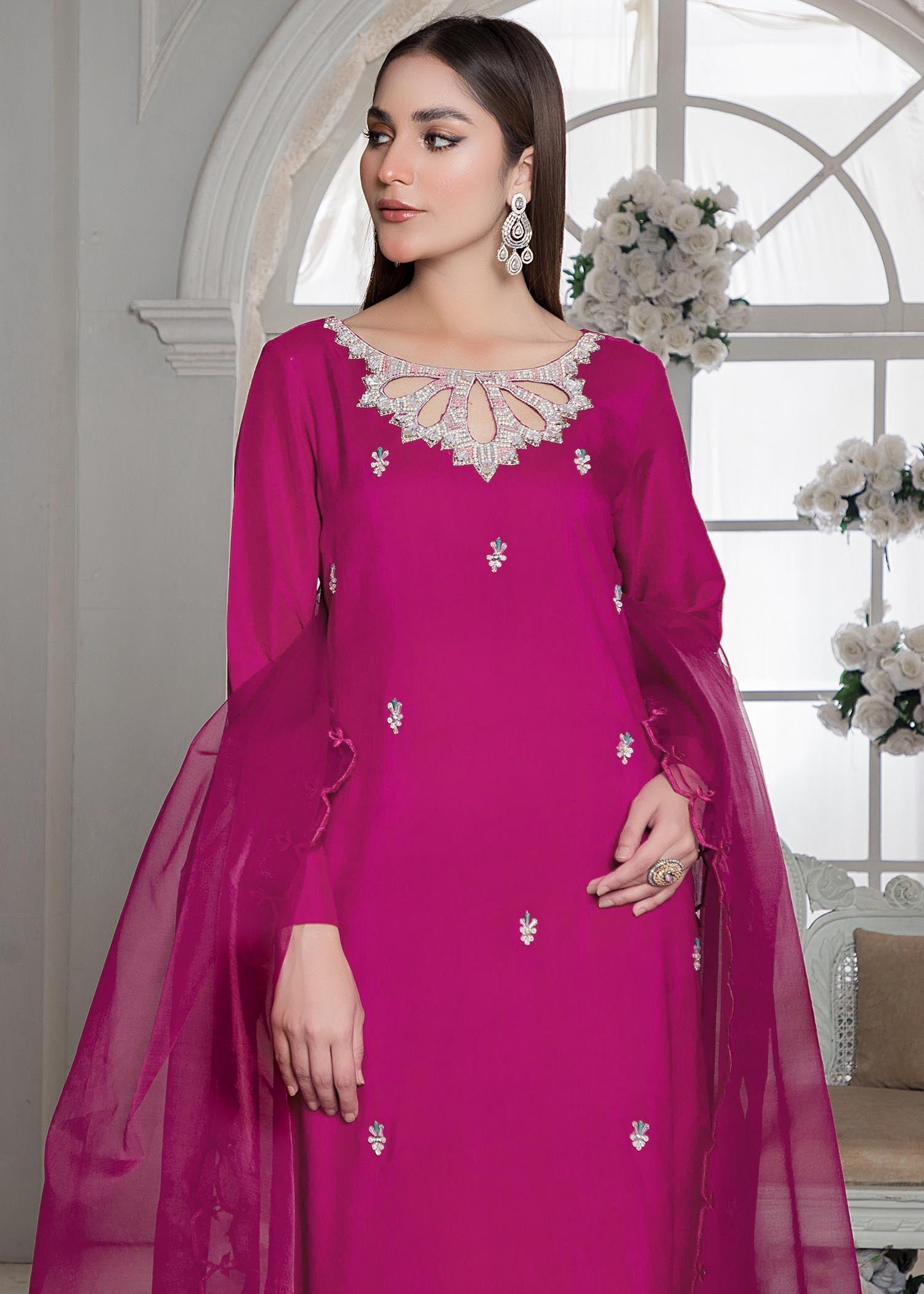 raw silk Kurta Set in Magenta