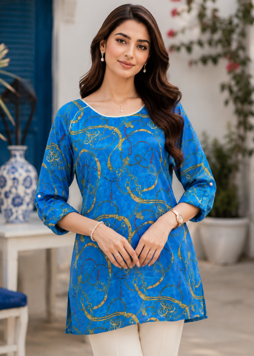 poly silk Top in Blue