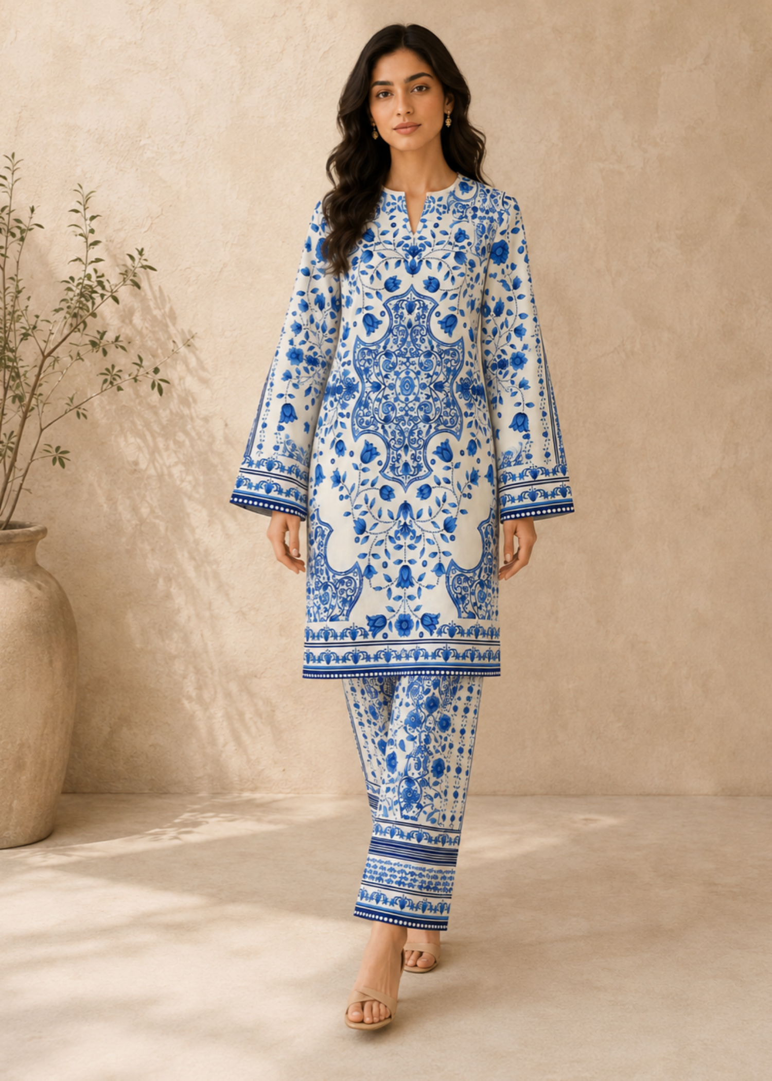 lawn Co Ord Sets in White, blue