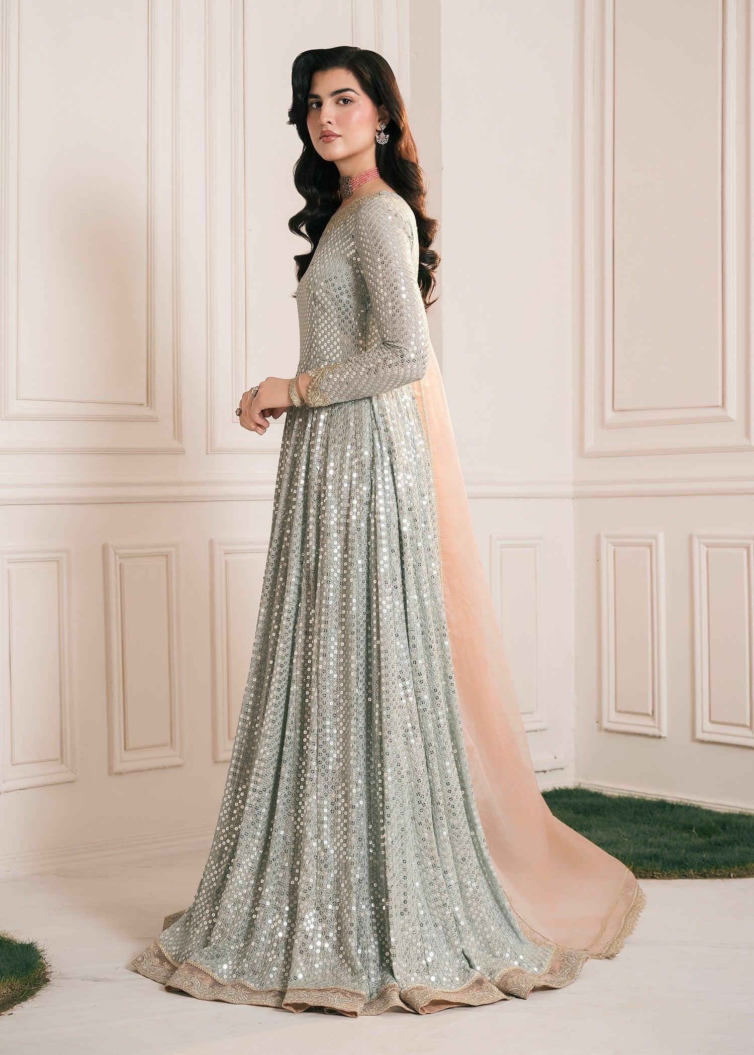 chikankari cotton Pishwas in Ice blue