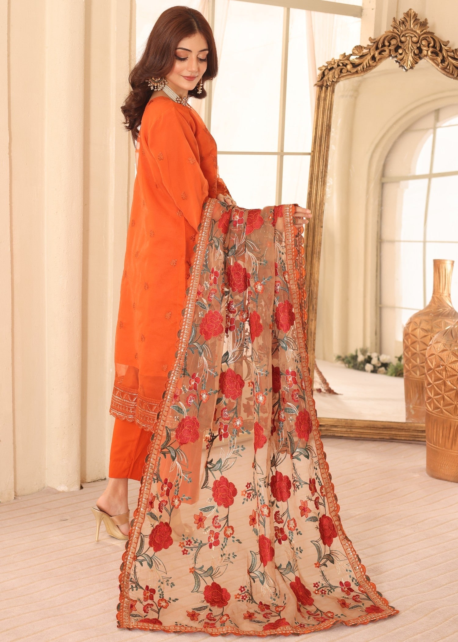organza Kurta Set in Orange