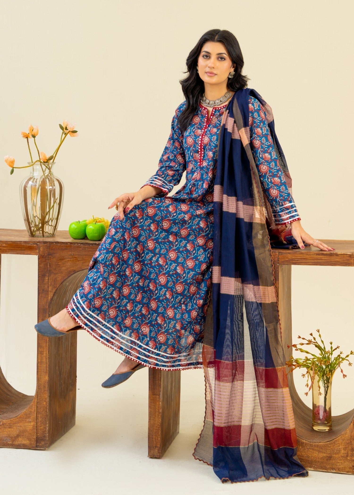 lawn Anarkali in Blue