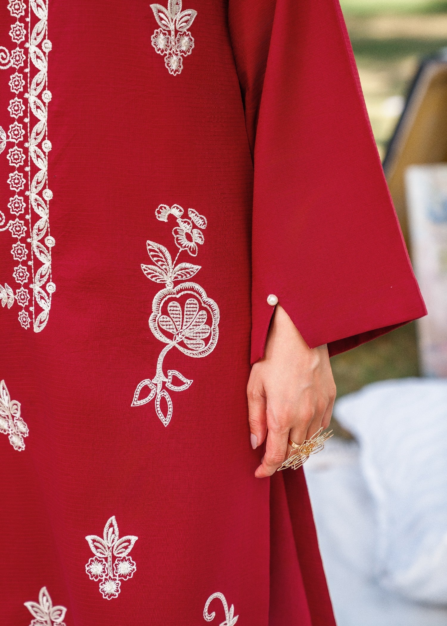 textured lawn Kurta Set in Carmine