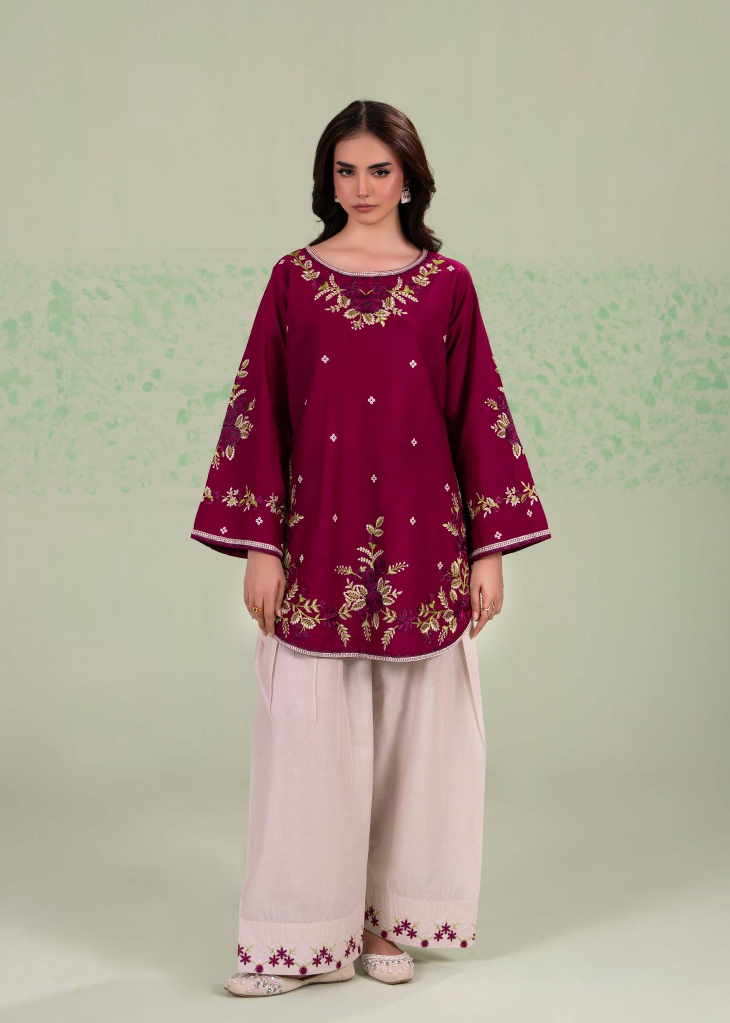 lawn cotton Kurta Set in Claret