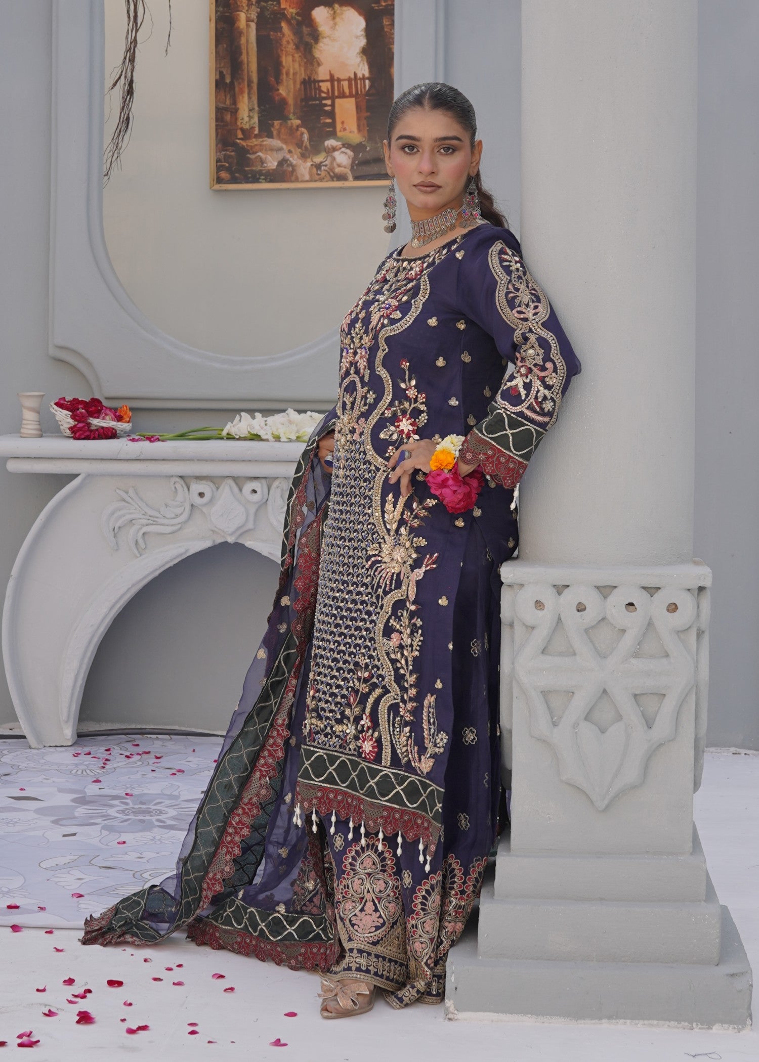 organza Sharara in Navy blue