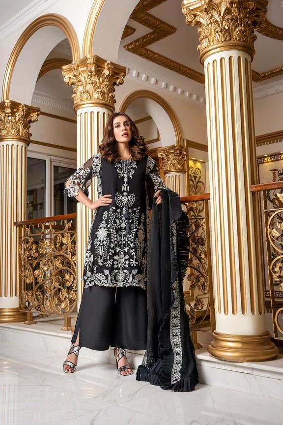bemberg crinkle chiffon Unstitched in Black